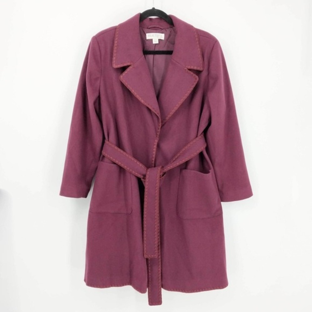 BEAUTIFUL by Lawrence Zarian Regular Belted Double Knit Lined Coat Fig Womens LP